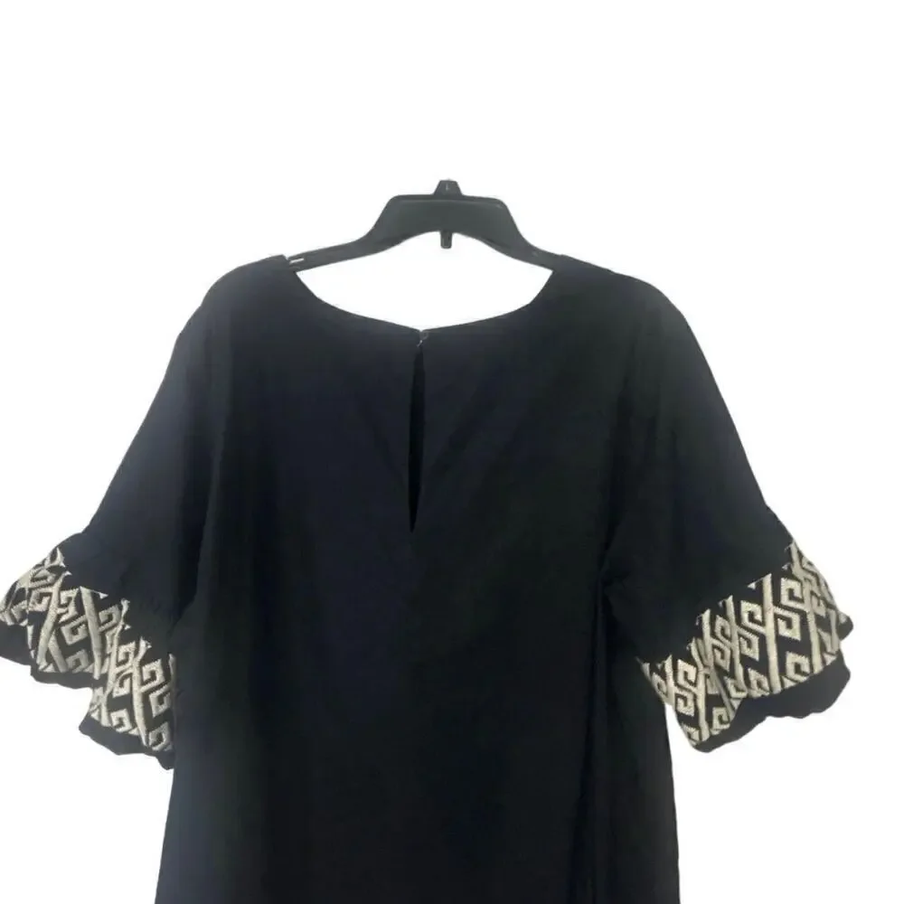 BANANA REPUBLIC FACTORY Black 100% Cotton Embroidered Puff Sleeve Mini Dress XL
